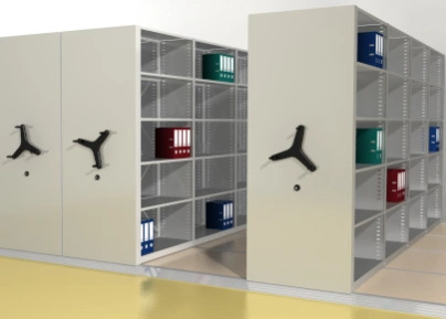Металлический передвижной шкаф на рельсах